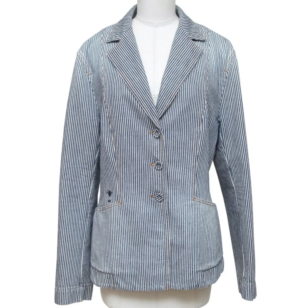 DIOR Blazer Coat Denim BAR JACKET Striped Blue White Cotton US 14 F 46 $4300